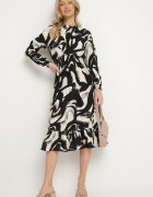 j&x Rochie Cloș Neagră cu Bumbac cu Model Abstract Silsedi