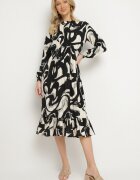 j&x Rochie Cloș Neagră cu Bumbac cu Model Abstract Silsedi