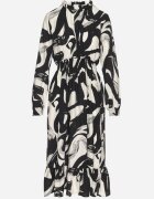 j&x Rochie Cloș Neagră cu Bumbac cu Model Abstract Silsedi