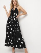 j&x Rochie Cloș Neagră din Viscoză Legată la Gât și Spate cu Elastic în Talie Jessmarie