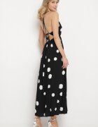 j&x Rochie Cloș Neagră din Viscoză Legată la Gât și Spate cu Elastic în Talie Jessmarie