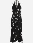 j&x Rochie Cloș Neagră din Viscoză Legată la Gât și Spate cu Elastic în Talie Jessmarie