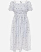 j&x Rochie cu flori din Tencel evazată cu mâneci bufante Viviare Albastră