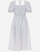 j&x Rochie cu flori din Tencel evazată cu mâneci bufante Viviare Albastră