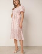 j&x Rochie cu flori din Tencel evazată cu mâneci bufante Viviare Roz