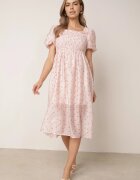 j&x Rochie cu flori din Tencel evazată cu mâneci bufante Viviare Roz