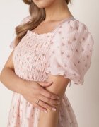 j&x Rochie cu flori din Tencel evazată cu mâneci bufante Viviare Roz