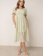 j&x Rochie cu flori din Tencel evazată cu mâneci bufante Viviare Verde
