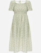 j&x Rochie cu flori din Tencel evazată cu mâneci bufante Viviare Verde