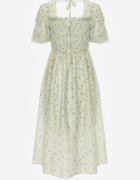 j&x Rochie cu flori din Tencel evazată cu mâneci bufante Viviare Verde