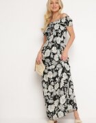 j&x Rochie Czarno-Albă din Viscoză tip spaniolă cu Decolteu Încrețit Yelbia