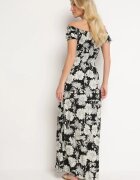 j&x Rochie Czarno-Albă din Viscoză tip spaniolă cu Decolteu Încrețit Yelbia