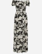 j&x Rochie Czarno-Albă din Viscoză tip spaniolă cu Decolteu Încrețit Yelbia