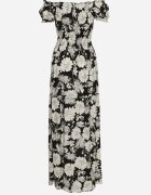 j&x Rochie Czarno-Albă din Viscoză tip spaniolă cu Decolteu Încrețit Yelbia