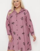 j&x Rochie de cămașă roz închisă cu nasturi și mâneci reglabile Xatella