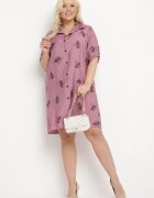 j&x Rochie de cămașă roz închisă cu nasturi și mâneci reglabile Xatella