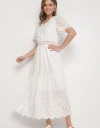 j&x Rochie din bumbac albă Boho cu croială evazată brodată Efrissea