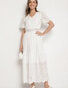 j&x Rochie din bumbac albă Boho cu croială evazată brodată Efrissea