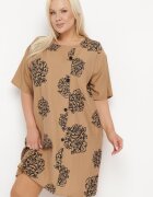 j&x Rochie din bumbac Maro deschis cu mânecă scurtă cu buzunare și nasturi Bellilla