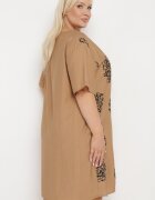 j&x Rochie din bumbac Maro deschis cu mânecă scurtă cu buzunare și nasturi Bellilla