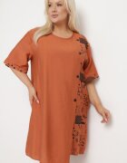 j&x Rochie din bumbac portocalie cu croi drept cu buzunare înserate decorată cu nasturi Walliana