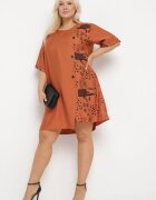 j&x Rochie din bumbac portocalie cu croi drept cu buzunare înserate decorată cu nasturi Walliana
