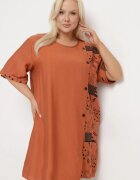 j&x Rochie din bumbac portocalie cu croi drept cu buzunare înserate decorată cu nasturi Walliana