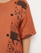 j&x Rochie din bumbac portocalie cu croi drept cu buzunare înserate decorată cu nasturi Walliana