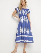 j&x Rochie din viscoză albastră cu modele ornamentale cu croi evazat Divessa