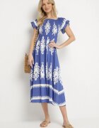 j&x Rochie din viscoză albastră cu modele ornamentale cu croi evazat Divessa
