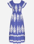 j&x Rochie din viscoză albastră cu modele ornamentale cu croi evazat Divessa