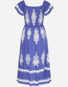 j&x Rochie din viscoză albastră cu modele ornamentale cu croi evazat Divessa
