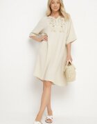 j&x Rochie dreaptă Jasnobej cu nasturi și broderii decorative Jenivanea