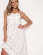 j&x Rochie Evazată Alb-Roz cu Flori Mici cu Bretele Subțiri Reteri