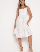 j&x Rochie Evazată Alb-Roz cu Flori Mici cu Bretele Subțiri Reteri