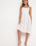 j&x Rochie Evazată Alb-Roz cu Flori Mici cu Bretele Subțiri Reteri