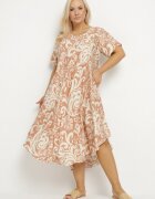 j&x Rochie Evazată Bej din Viscoză cu Model Geometric Emisova