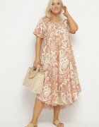 j&x Rochie Evazată Bej din Viscoză cu Model Geometric Emisova