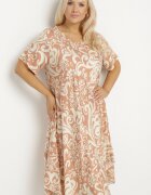 j&x Rochie Evazată Bej din Viscoză cu Model Geometric Emisova