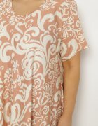j&x Rochie Evazată Bej din Viscoză cu Model Geometric Emisova