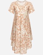j&x Rochie Evazată Bej din Viscoză cu Model Geometric Emisova