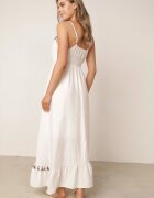 j&x Rochie evazată din amestec de in cu bretele decorată cu ciucuri Nellerin Albă