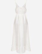 j&x Rochie evazată din amestec de in cu bretele decorată cu ciucuri Nellerin Albă
