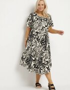 j&x Rochie Evazată Neagră din Viscoză cu Imprimeu Geometric Emisova