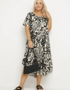 j&x Rochie Evazată Neagră din Viscoză cu Imprimeu Geometric Emisova