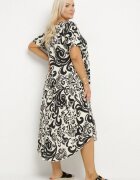 j&x Rochie Evazată Neagră din Viscoză cu Imprimeu Geometric Emisova