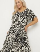 j&x Rochie Evazată Neagră din Viscoză cu Imprimeu Geometric Emisova