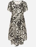 j&x Rochie Evazată Neagră din Viscoză cu Imprimeu Geometric Emisova