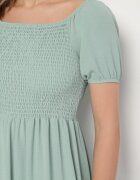 j&x Rochie Evazată Verde cu Decolteu Tip Spaniolă cu Încrețituri Lumorice
