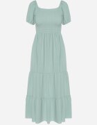 j&x Rochie Evazată Verde cu Decolteu Tip Spaniolă cu Încrețituri Lumorice